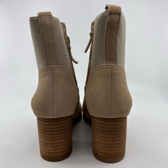 Violet & Red Loaded Knit Cuff Bootie Block Heel Faux Suede Tan Womens Size US 7 - Picture 3 of 9